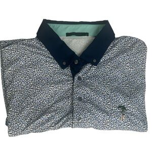 Greyson Navy Polo with Blue and White Leaf Print